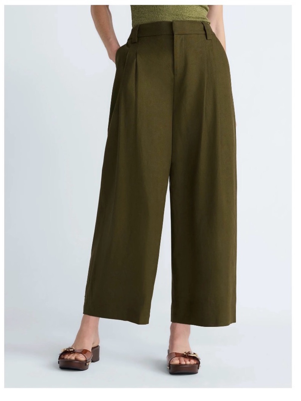 Wide Leg Olive Green Women's Trousers